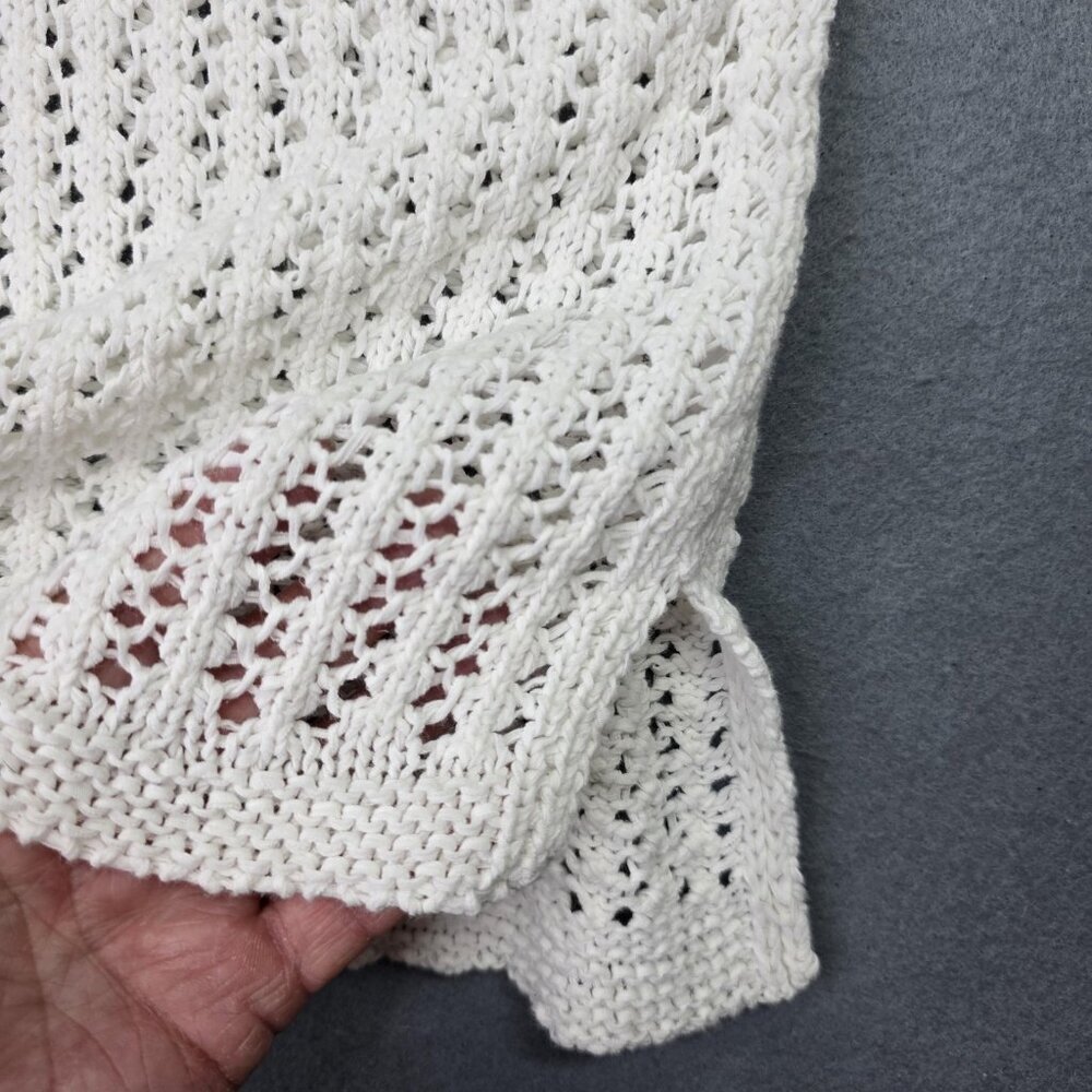 J Jill Sweater Womens XS S White Open Knit 3/4 Sleeve Pullover Cotton Blend Top - Picture 6 of 12